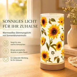 Formano LED Deko Licht Sonnenblumen Stimmungslicht Glaszylinder 20 cm Holzsockel - Bunt