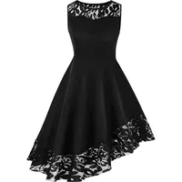 Lazzboy Asymmetrische Oansatz ärmelloses Kleid 1950er Rockabilly Kleider Damen Retro Spitzenkleid Cocktailkleid Abendkleid(Schwarz,5XL) - 5XL