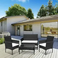 Sitzgruppe Lounge Sitzgruppe Polyrattan Gartenmöbel Garten Balkon Sofa schwarz - Schwarz