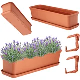 Kadax Blumenkasten Mit Untersatz Und Griffen, 60 Cm, Terrakotta