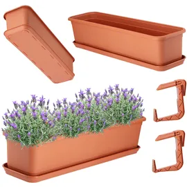 Kadax Blumenkasten Mit Untersatz Und Griffen, 60 Cm, Terrakotta