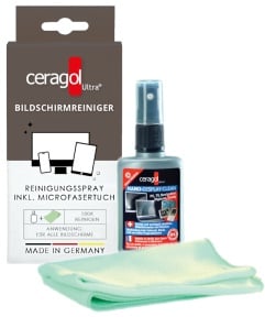 ceragol ultra® Nano Display Cleaning Set Bildschirmreiniger, Nano Bildschirmreiniger als Set, 50 ml - Sprühflasche + 1 Microfasertuch