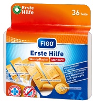 FIGO Erste Hilfe Box Wundverband, 36-teilige Hardcoverbox für Haushalt und Reise, 36-teilig