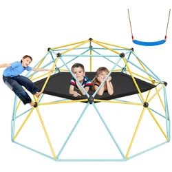 VEVOR Kletterkuppel 3,04 m geometrisches Klettergerüst mit Hängematte & Schaukel, für Kinder von 3 bis 10 Jahren, Klettergerüst 340 kg Tragfähigkeit, mit Klettergriff, Spielgerät für den Garten