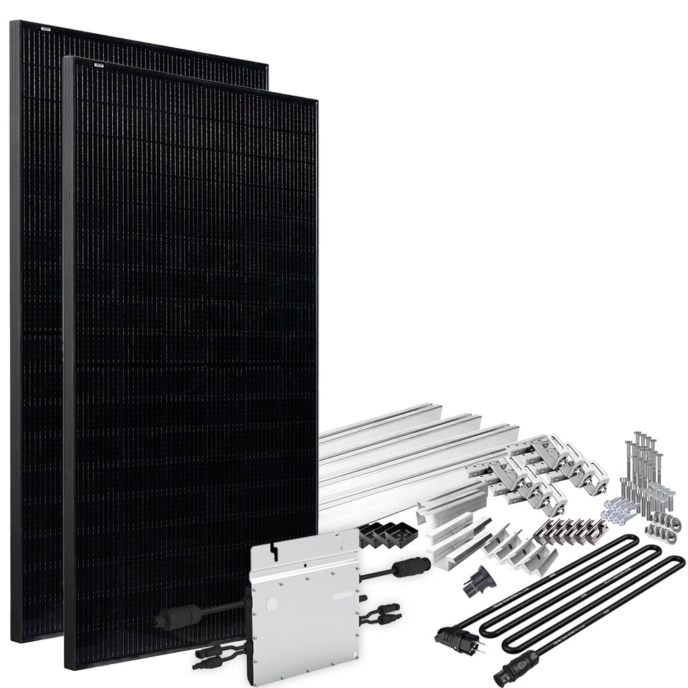 Solar-Direct 820W HM-800 Balkonkraftwerk Full Black Schukosteckdose - 15m - Montageset Ziegeldach - 0% MwSt (Angebot gemäß§12 Abs.3 UstG)