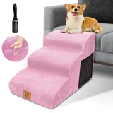 HEVOL Hundetreppe für Kleine Hunde, 3 Stufen Haustiertreppe mit Waschbar Bezug, Hundetreppe 40cm Hoch, Abnehmbare Katzentreppe für Sofa Bett, Senden 1 Fusselrollen