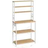 VASAGLE Küchenregal mit Steckdosen goldeichenfarben-wolkenweiß