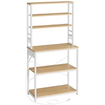 VASAGLE Küchenregal mit Steckdosen goldeichenfarben-wolkenweiß