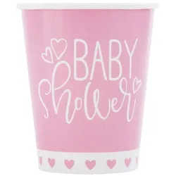 Baby Shower rosa Herzen 8 Becher