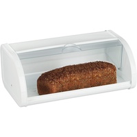 Relaxdays Relaxdays, weiß Brotkasten, Brot frisch halten, transparenter Rolldeckel, XL Family Größe, aus Stahl, leicht zu reinigen, 25 x 45 x 17,5 cm