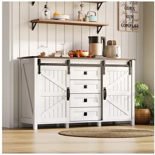 IDEASY Sideboard Sideboard 137cm weiß mit Schiebetüren & 4 Schubladen weiß