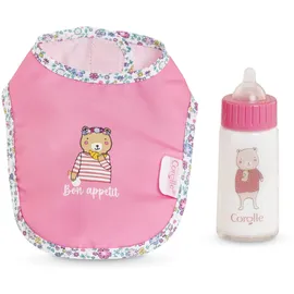 Corolle Puppenflasche Lätzchen + Flasche Rosa 9000141790