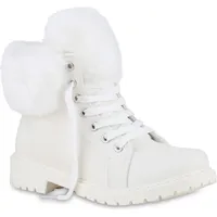 VAN HILL Damen Warm Gefütterte Worker Boots Stiefeletten Kunstfell Schuhe 840850, Farbe: Weiß, Größe: 36 - Weiß