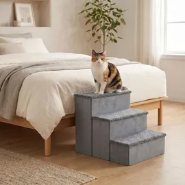 Relaxdays Hundetreppe 3 Stufen Grau 40 cm x 54 cm x 48 cm