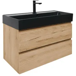 Badezimmerschrank 2 Schubladen mit Waschbecken SAT B-Way 99x50x45 cm Eiche matt BWAY2100OAKU2B2B