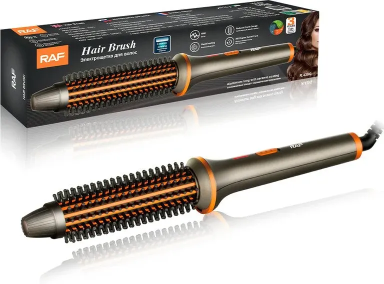 RAF 2-in-1 Lockenstab-Bürste und Glätteisen, 60 W, schnelles PTC-Heizsystem, keramikbeschichtet, für Damen, Styling zu Hause