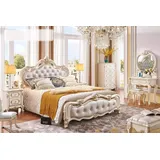 JVmoebel Schlafzimmer-Set Elegantes Schlafzimmermöbel Set in Weiß mit Holz und Kunstleder, (6-tlg., 1x Bett + 2x Nachttische + 1x Schminktisch + 1x Hocker + 1x Kommode), Made in Europa weiß