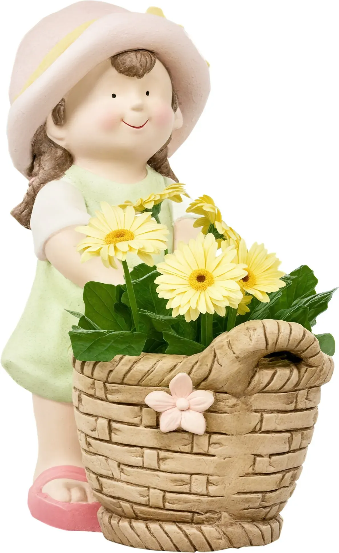 Outsunny Dekofiguren Wohnzimmer Mädchen mit Blumentopffür, 20x30x40cm, Magnesium-Oxid, wetterbeständig, Heimdekoration Garten Hof, Mehrfarbig  Aosom