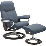 Stressless Stressless® Relaxsessel »Consul«, (Set, Relaxsessel mit Hocker), mit Hocker, mit Signature Base, Größe S, Gestell Wenge, blau