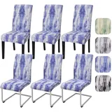 Alishomtll Stuhlhussen 6er Set Universal Stretch Stuhlhussen Schwingstuhl Elastische Abnehmbare Stuhlbezug Abstrakte Aquarelloptik Waschbarer Hussen für Stühle für Esszimmer Restaurant (Blau, 6 Stück)