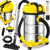 Masko MASKO® Industriestaubsauger Staubsauger Nass Trocken Sauger Edelstahl 2300W + Steckdose | Blasfunktion Trocken-Saugen & Nass-Saugen Push&Clean Industrie-Sauger mit | ohne Beutel beutellos