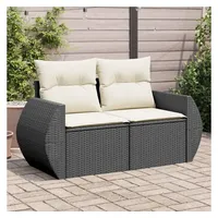 vidaXL Gartensofa mit Kissen 2-Sitzer Schwarz Poly Rattan