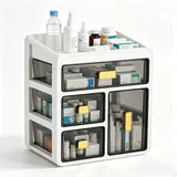 VeftBltrem 4-stöckiger Medikamentenschrank-Organizer, Medikamentenbox mit transparenten Schubladen,Hausapotheke Schrank, große Aufbewahrungsbox für Medikamente, Kosmetika, Vitamine (Weiß)