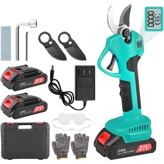 0-40mm Akku Astschere,1280W Elektrische Gartenschere 3 Austauschbaren SK7 Klingen und 2x21V 2000mAh Akkus,Elektrische Baumschere mit LCD-Display und Bürstenlosem Motor