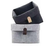 TCHAU Filz Aufbewahrungskorb, Faltbarer Rechteckige Filzbox Mit Lederschlaufe Für Kleidung Spielzeug Handtücher, 23x26cm (dunkelgrau)