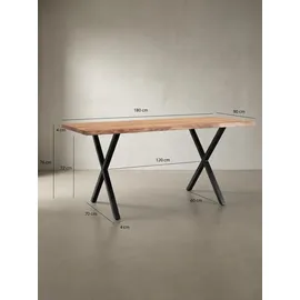 KADIMA DESIGN Schreibtisch XL Professional 180x90 Akazie Massiv Goldbraun-Schwarz Baumkante Büro Design Kreta Kollektion Kadima Design