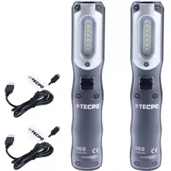 2x TECPO LED Akku Handlampe 300 Lumen + USB Kabel
