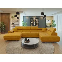 Mirjan24 Wohnlandschaft Torezio Bis, mit Bettkasten und Schlaffunktion, Einstellbare Kopfstützen, 346x203x70-90 cm (Farbe: Wave ... - Gelb