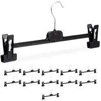 Relaxdays Hosenbügel 12er Set, 2 Klammern, Clipkleiderbügel für Hosen & Röcke, HBT: 15x35,5x2,5 cm, PP & Eisen, schwarz
