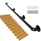 Handlauf Treppe, Rutschfester Treppengeländer Innen und Außen, Geländer Treppe Rohrförmiges Handfußgeländer,Wandhandlauf mit Zubehör Handlauf Schwarz Komplettset (black, 3M)