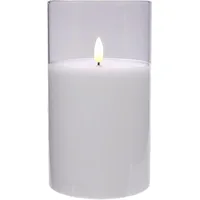 Kaemingk LED Kerze im Glas mit Timerfunktion 7,5 x 11 cm weiß