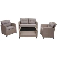 Hhg - Xxl Poly-rattan Garnitur 089, Balkon-/garten-/lounge-set Sitzgruppe, Sofa Sessel Mit Kissen Spun Poly Grau-braun