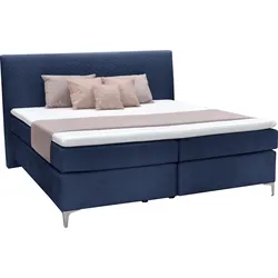 Boxspringbett ALINA "Pamir", blau (blau dfn, dfh 96), B:174cm L:215cm, Samtstoff DFN (100% Polyester), Samtstoff DFH (100% Polyester), Komplettbetten, Boxspringbett, inklusive Matratze und Topper, in diversen Ausführungen