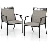 KOMFOTTEU 2er Set Gartenstühle, Terrassenstühle mit Armlehnen, Balkonstühle aus Metallrahmen bis 150kg belastbar, Essstühle für Patio,Terrasse...