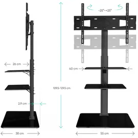 ONKRON TV Bodenständer für 32-65 Zoll TV bis zu 40 kg, Universal TV Ständer schwenkbar & höhenverstellbar max 600x400 VESA Standfuß Fernseher/TV Stativ aus gehärtetem Glas Schwarz TS5550-B