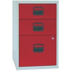 Hängeregistraturschrank 3 Schübe lichtgrau/kardinalrot