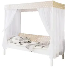 TICAA Himmelbett Lino 90 x 200 cm Kiefer weiß stern-beige