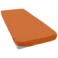 Spannbettlaken ESTELLA "Jersey Topper aus Baumwolle mit Elasthan", orange (terrakotta), B:100cm L:200cm, Jersey, Obermaterial: 97% Baumwolle, 3% Elasthan, Laken, für Topper bis 10 cm Höhe