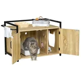 PawHut Katzenschrank für Katzentoilette Katzenklo Beistelltisch Katzenhaus Katzenkommode Schrank Natur 82,3 x 51 x 54 cm,
