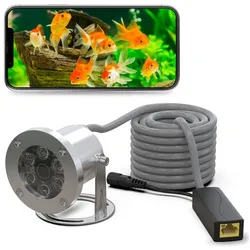 AP Unterwasserkamera IP AP-W5036, 5MP Bildauflösung POE, 80° Bildwinkel Überwachungskamera (Außen, Unterwasser, Teichkamera, 5m Wassertiefe, 10m Kabel, POE möglich, App-Steuerung) silberfarben