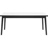 Hammel Furniture Esstisch HAMMEL FURNITURE "Basic Single, schnell innenliegende Einlegeplatten ausziehbar", schwarz-weiß (weiß, schwarz, schwarz, weiß), B:180cm H:76cm T:80cm, Tischplatte: Weißes Melamin mit Schwarz gebeizte Eichenkante (Mattlack), Gestell: Schwarz