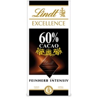 Lindt EXCELLENCE 60 % Kakao - Feinherbe Edelbitter-Schokolade | 100 g Tafel | Vollmundige Bitter-Schokolade | Intensiver Kakao-Geschmack | Dunkle Schokolade | Vegane Schokolade | Schokoladengeschenk