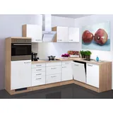 Flex-Well Winkelküche Valero L-Form 280 cm Hochglanz Weiß-Sonoma