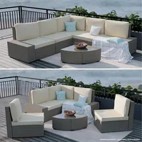 Winterpreis Ecklounge Gartenmöbel Rattan Set Garten Eck Sofa Lounge Bezug Beige