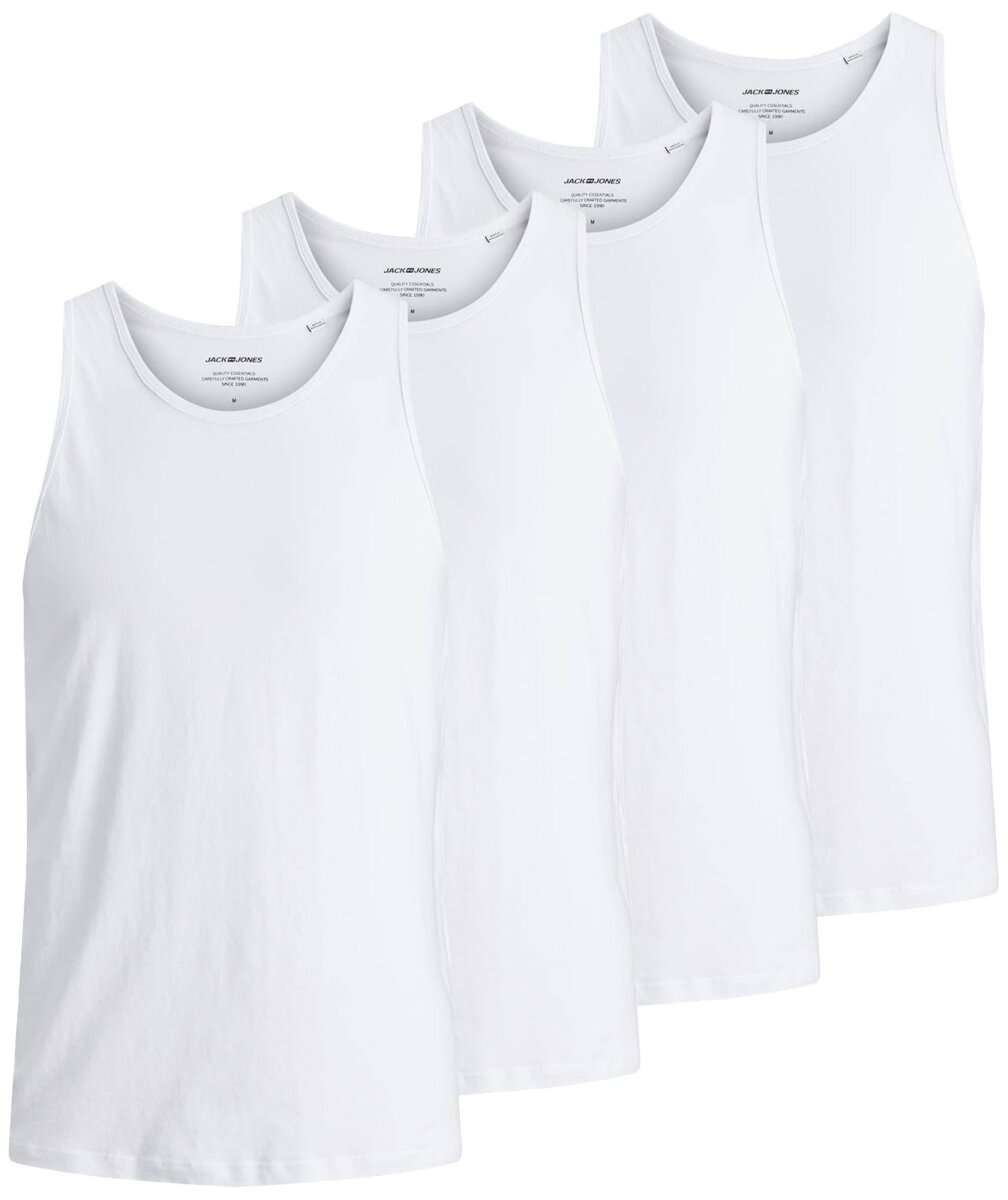 JACK&JONES Herren Tanktop, 4er Pack - JACBASIC TANKTOP, einfarbig, Baumwolle Weiß L