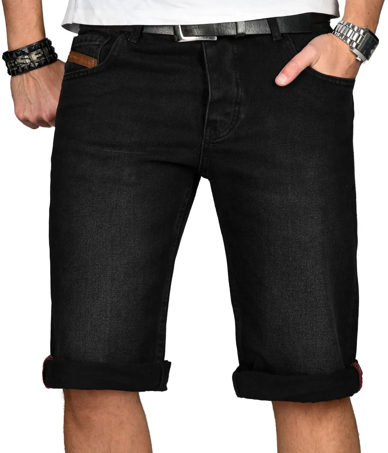 Shorts ALESSANDRO SALVARINI "ASFilippo", Herren, Gr. W33, Normalgrößen, schwarz, Obermaterial: 100% Baumwolle, Hosen, mit geradem Bein